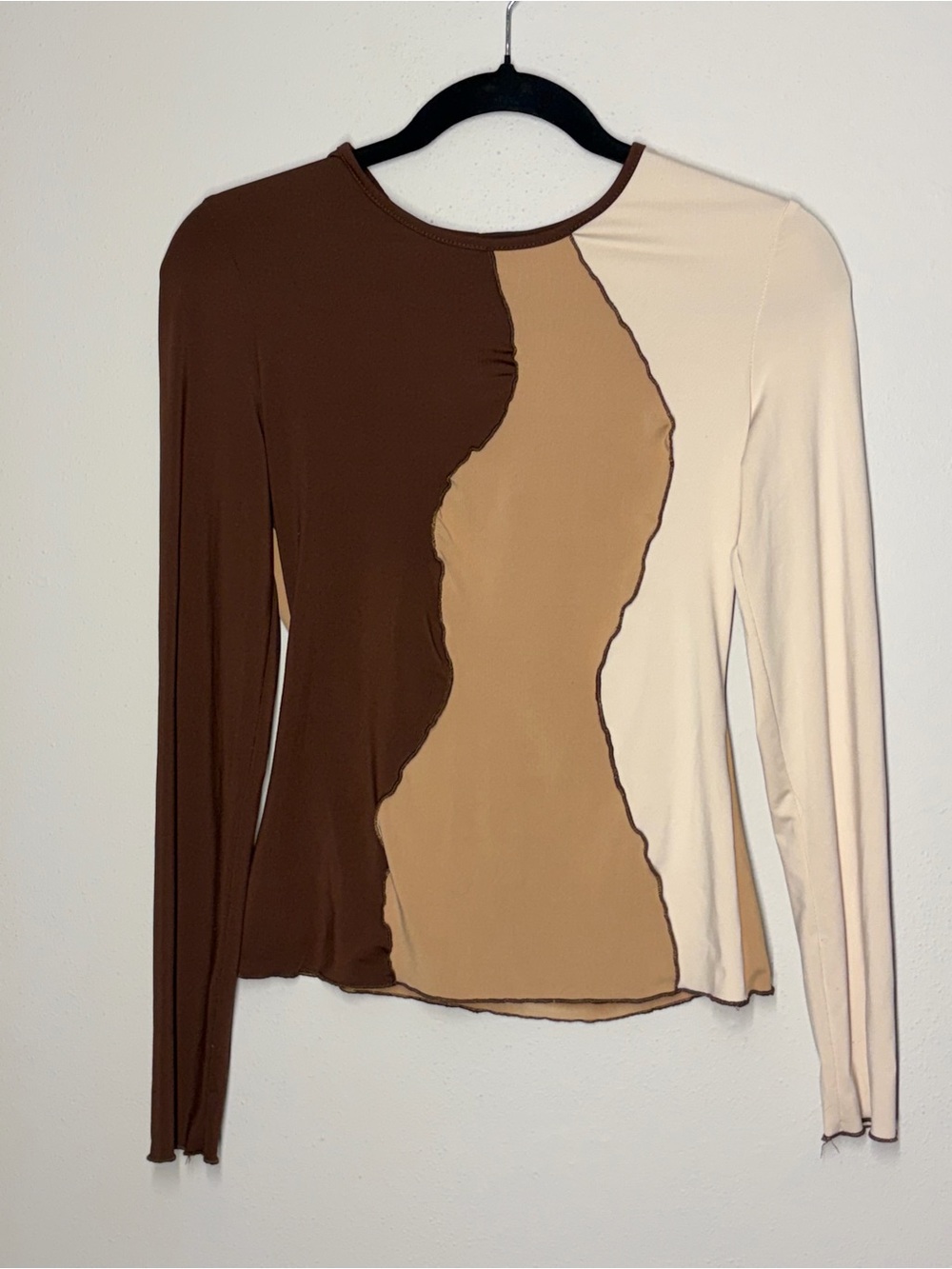 Colorblock Long Sleeve Women’s Top in Brown, Tan & Cream